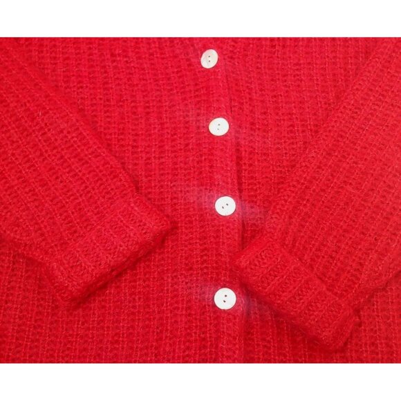Vintage Y2K Moda Intl Womens S Sweater Cardigan Tunic Red Knit Mohair Blend - Picture 3 of 11